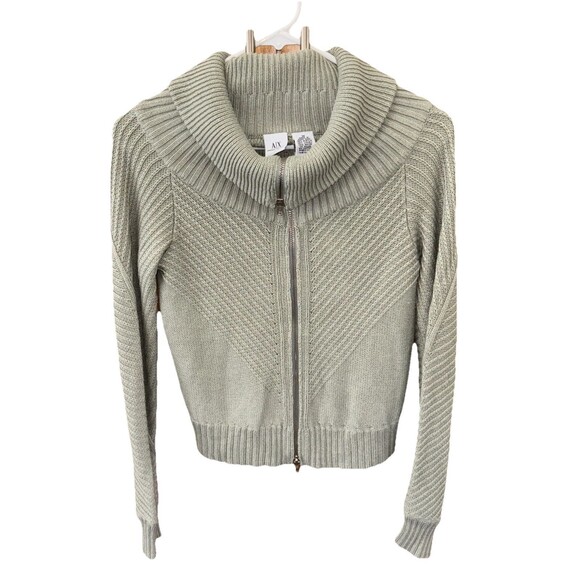 Armani Exchange Women Sweater M Full Double Zip Green Long Sleeve Vintage Ribbed - Picture 1 of 11
